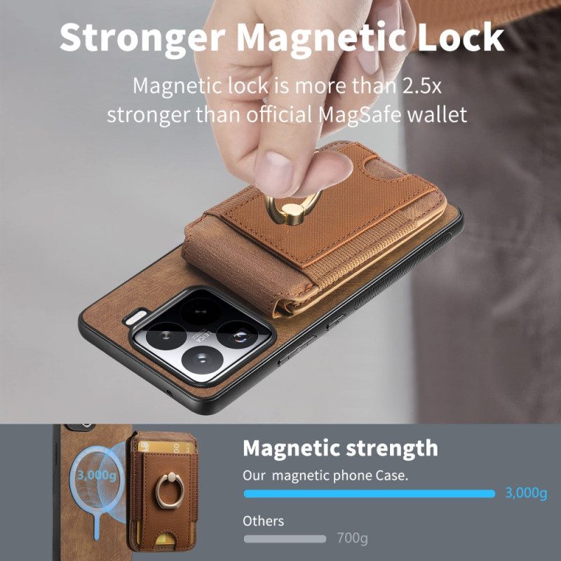 Skal För Xiaomi 15 Avtagbar Korthållare Och Stativ I Mockaeffekt