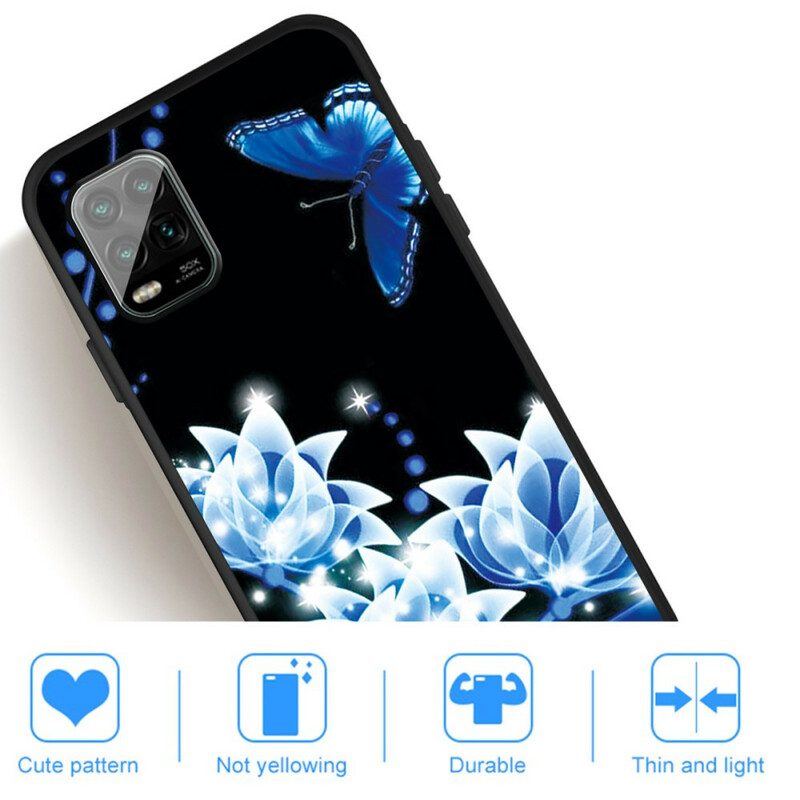 Skal För Xiaomi Mi 10 Lite Fjäril Och Blå Blommor