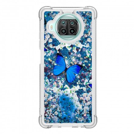 Skal För Xiaomi Mi 10T Lite / Redmi Note 9 Pro 5G Blå Glitterfjärilar