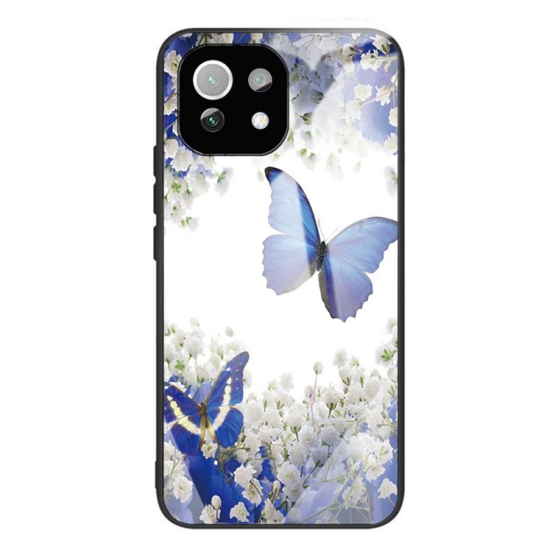 Skal För Xiaomi Mi 11 Lite 5G NE / Mi 11 Lite 4G / 5G Blå Fjärilar Härdat Glas