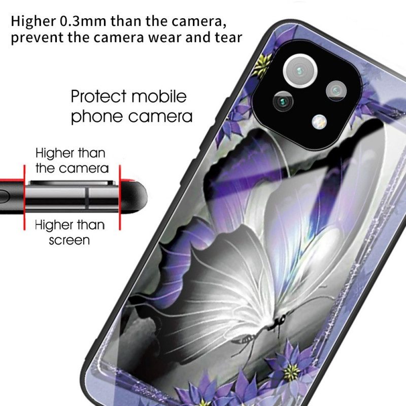 Skal För Xiaomi Mi 11 Lite 5G NE / Mi 11 Lite 4G / 5G Lila Fjärilshärdat Glas
