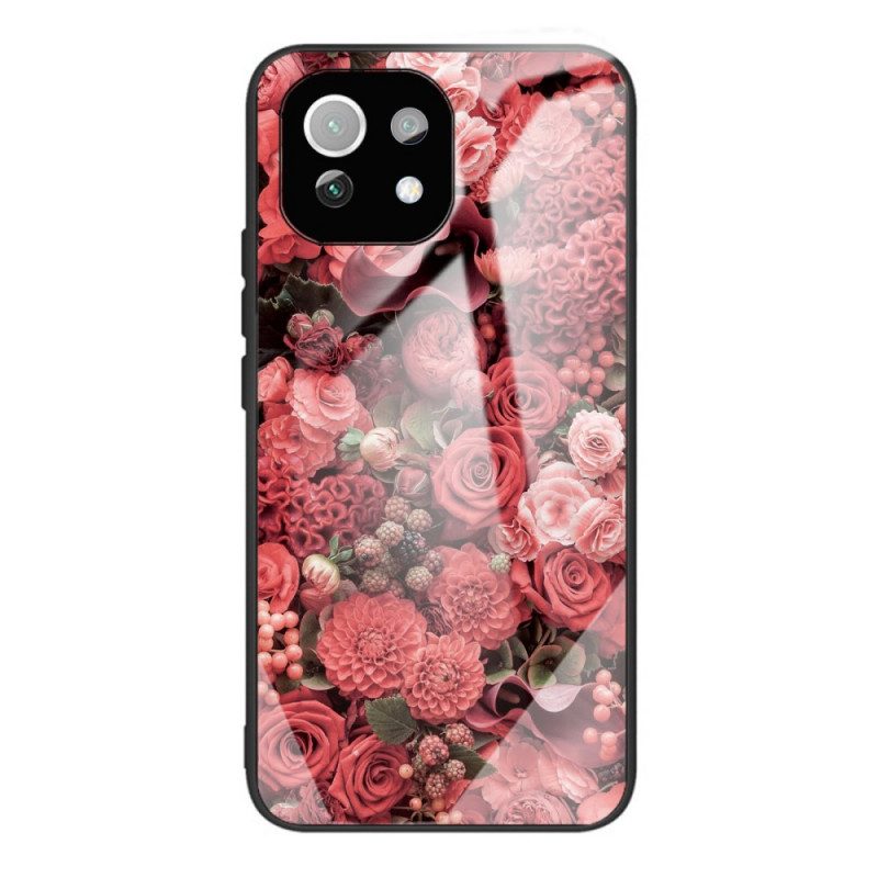 Skal För Xiaomi Mi 11 Lite 5G NE / Mi 11 Lite 4G / 5G Rosa Blommor I Härdat Glas
