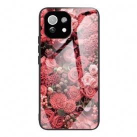 Skal För Xiaomi Mi 11 Lite 5G NE / Mi 11 Lite 4G / 5G Rosa Blommor I Härdat Glas