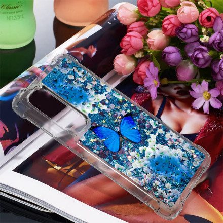 Skal För Xiaomi Mi Note 10 Lite Blå Glitterfjärilar