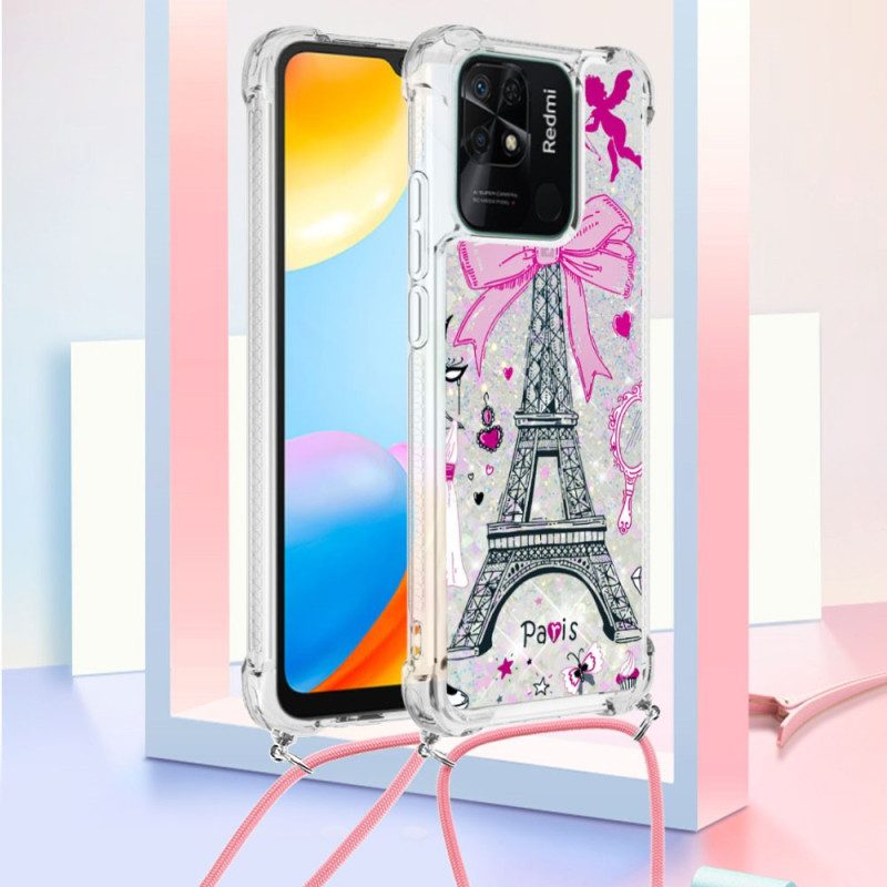 Skal För Xiaomi Redmi 10C Med Snodd Eiffeltornets Glittersnöre