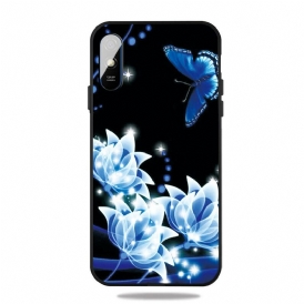 Skal För Xiaomi Redmi 9A Fjäril Och Blå Blommor
