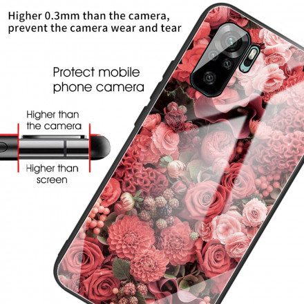 Skal För Xiaomi Redmi Note 10 / 10S Rosa Blommor I Härdat Glas