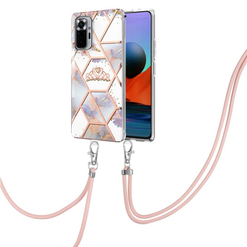 Skal För Xiaomi Redmi Note 10 Pro Med Snodd Blommig Marmorsnöre