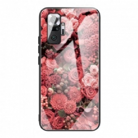 Skal För Xiaomi Redmi Note 10 Pro Rosa Blommor I Härdat Glas