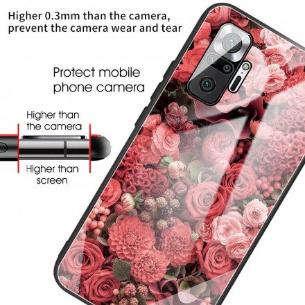 Skal För Xiaomi Redmi Note 10 Pro Rosa Blommor I Härdat Glas