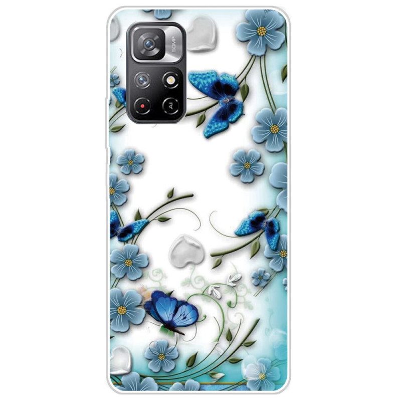 Skal För Xiaomi Redmi Note 11 Pro Plus 5G Blå Blommor Och Fjärilar