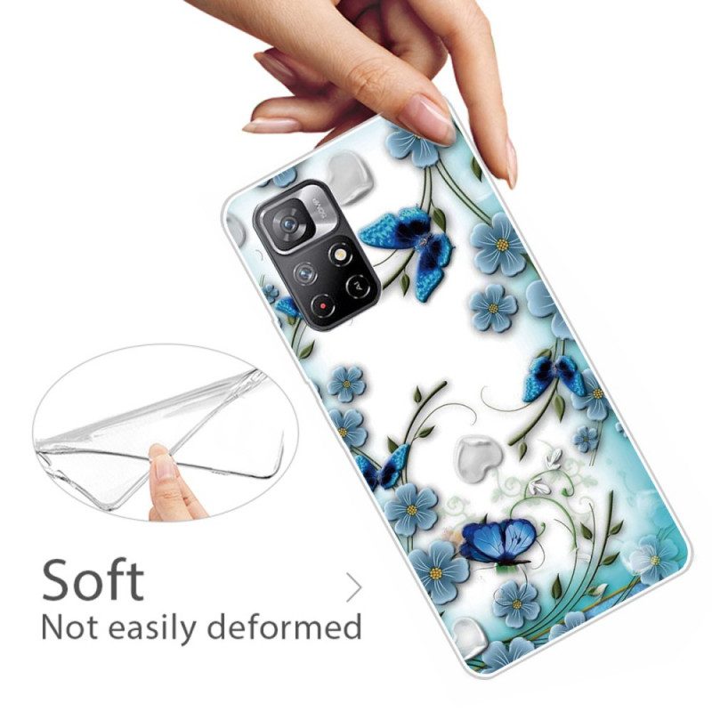 Skal För Xiaomi Redmi Note 11 Pro Plus 5G Blå Blommor Och Fjärilar
