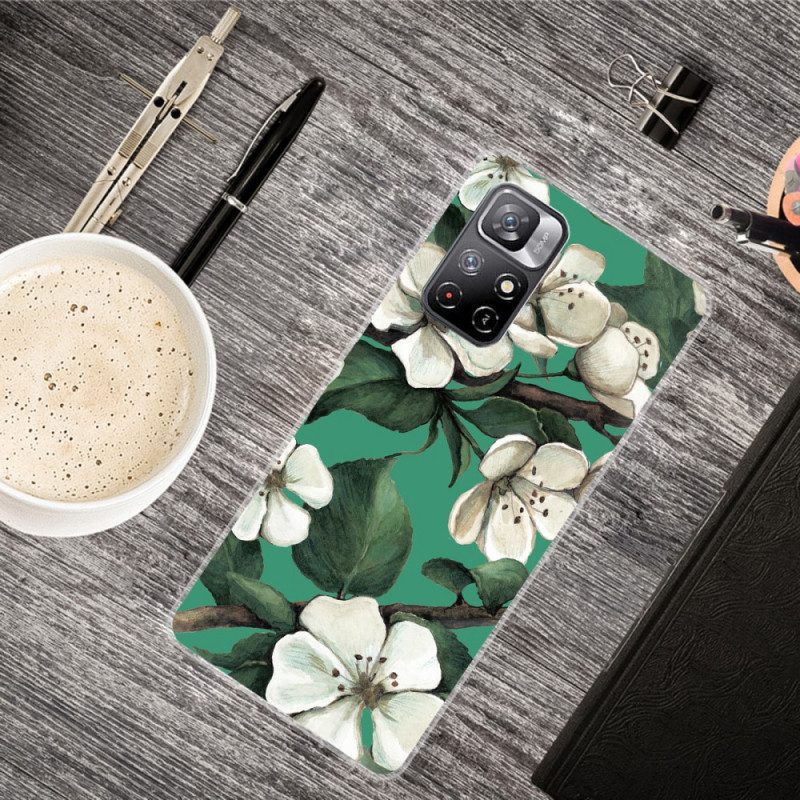 Skal För Xiaomi Redmi Note 11 Pro Plus 5G Vita Silikonblommor