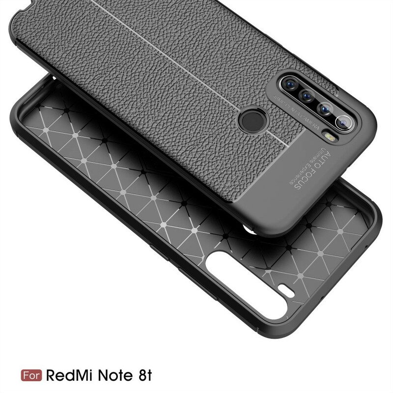 Skal För Xiaomi Redmi Note 8T Dubbellinje Litchi Lädereffekt