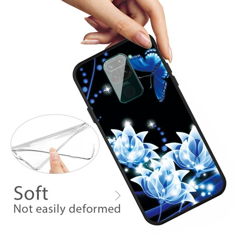 Skal För Xiaomi Redmi Note 9 Fjäril Och Blå Blommor