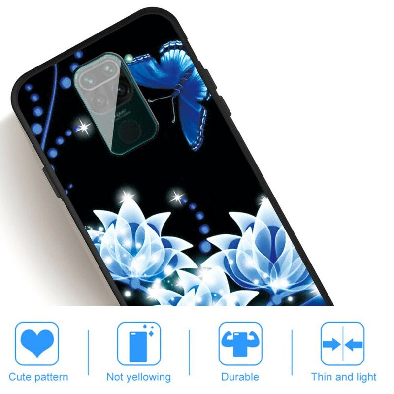Skal För Xiaomi Redmi Note 9 Fjäril Och Blå Blommor
