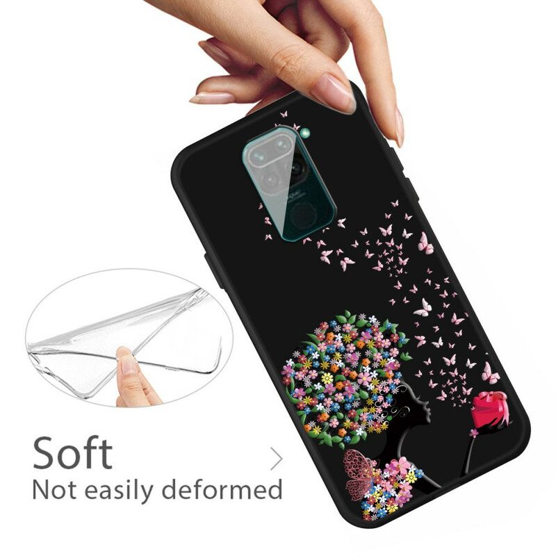 Skal För Xiaomi Redmi Note 9 Kvinna Med Blomhuvud