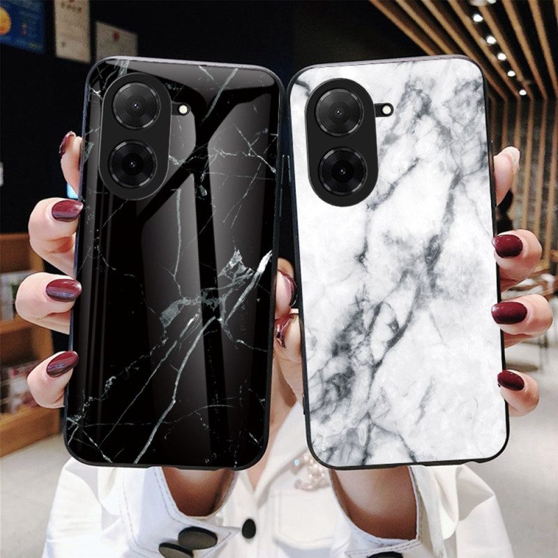 Skal Poco C71 Telefonfodral Marmorerat Härdat Glas