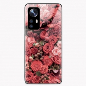 Skal Xiaomi 12 / 12X Rosa Blommor Härdat Glas