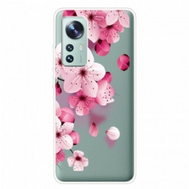 Skal Xiaomi 12 Pro Silikonrosa Blommor