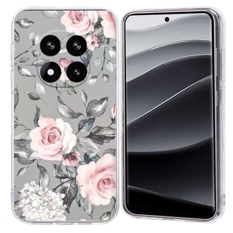 Skal Xiaomi Redmi Note 14 Pro 5g Blommönster På Grå Bakgrund