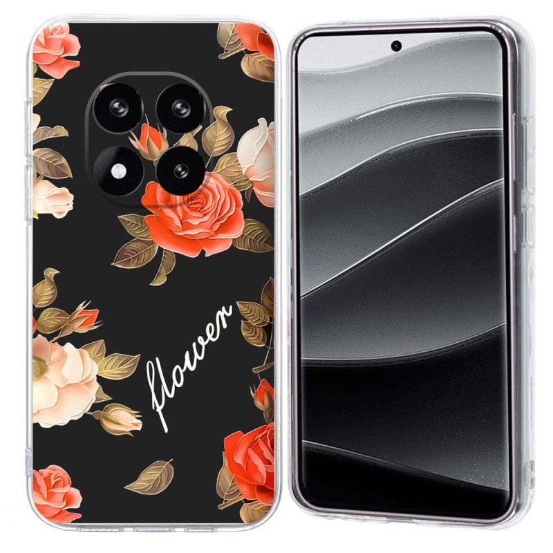 Skal Xiaomi Redmi Note 14 Pro 5g Blommor På Svart Bakgrund