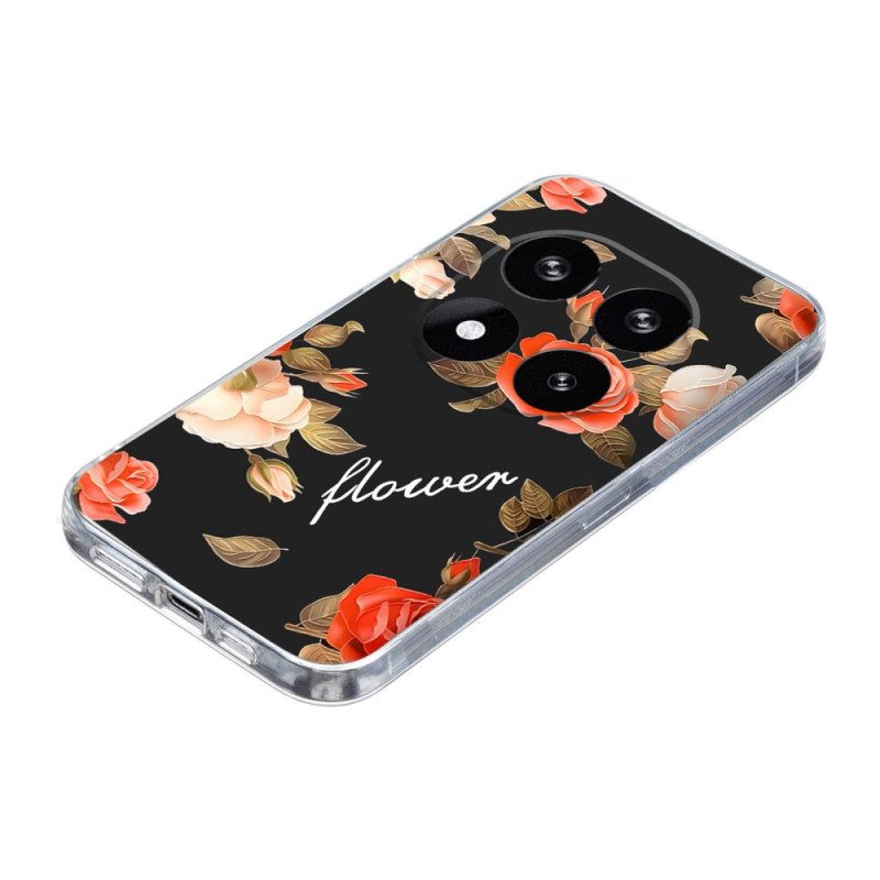 Skal Xiaomi Redmi Note 14 Pro 5g Blommor På Svart Bakgrund