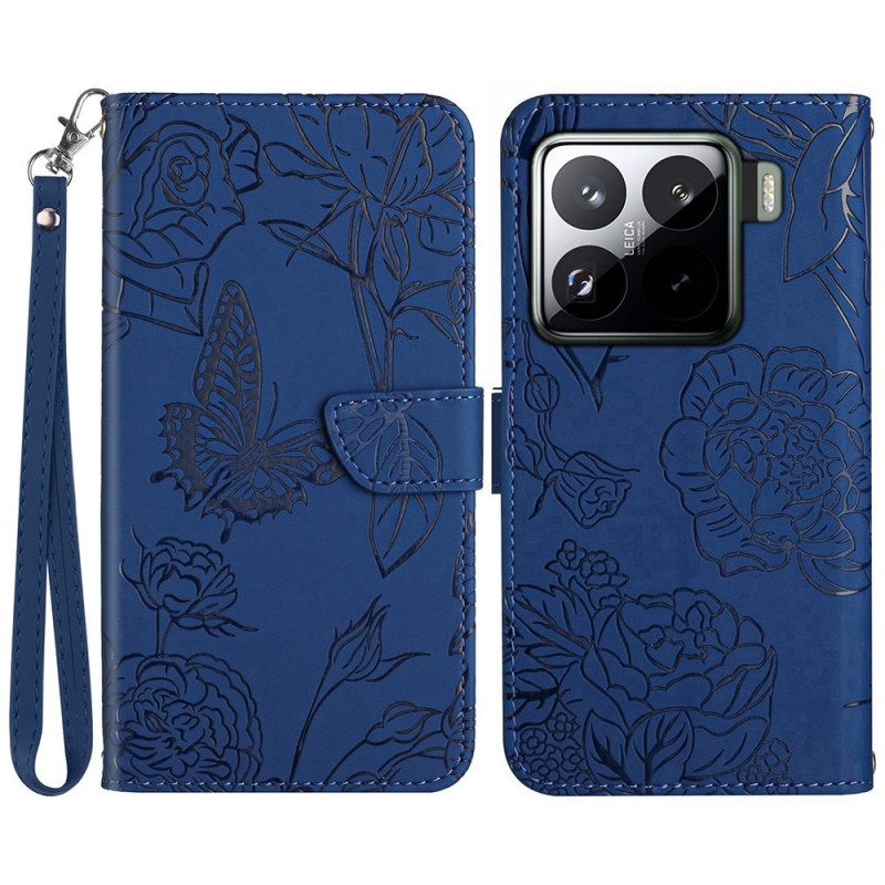 Skyddsfodral Xiaomi 15 Fjärilsmönstrat Nyckelband