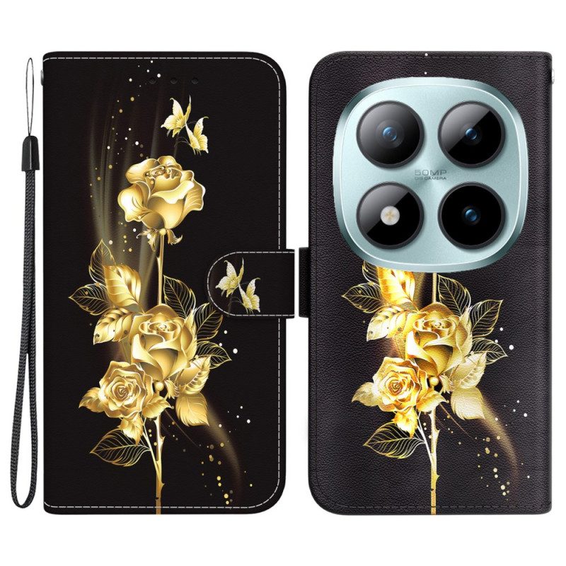Skyddsfodral Xiaomi Redmi Note 15 Pro 5g Gyllene Fjäril Och Rosor