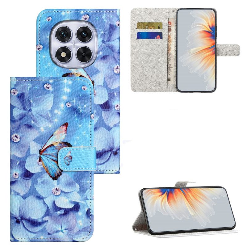 Skyddsfodral Xiaomi Redmi Note 15 Pro Plus 5g Blommor Och Blå Fjärilar