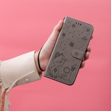 Fodral För Google Pixel 6 Med Kedjar Katt Och Bi Med Rem