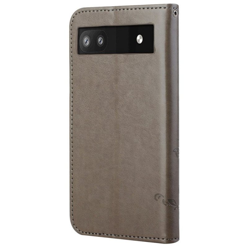 Fodral För Google Pixel 6A Med Kedjar Thongblommor Och Fjärilar