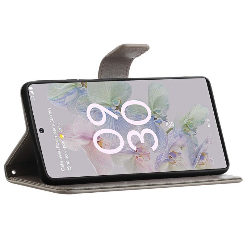 Fodral För Google Pixel 6A Med Kedjar Thongblommor Och Fjärilar
