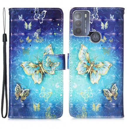 Fodral För Moto G50 Golden Butterflies Lanyard