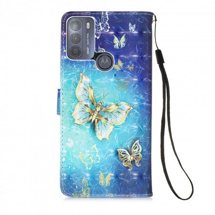 Fodral För Moto G50 Golden Butterflies Lanyard