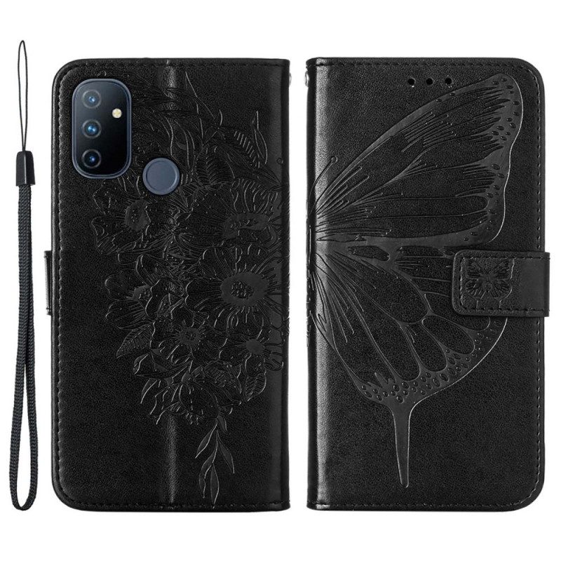 Fodral För OnePlus Nord N100 Med Kedjar Rem Design Butterfly