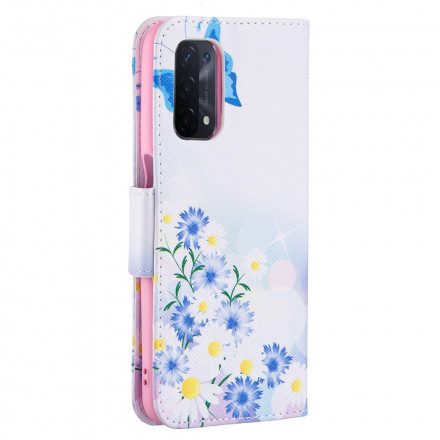 Fodral För Oppo A54 5G / A74 5G Målade Fjärilar Och Blommor