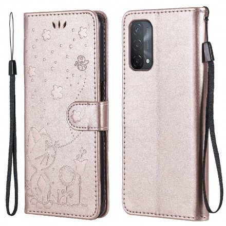 Fodral För Oppo A54 5G / A74 5G Med Kedjar Thong Cat And Bee