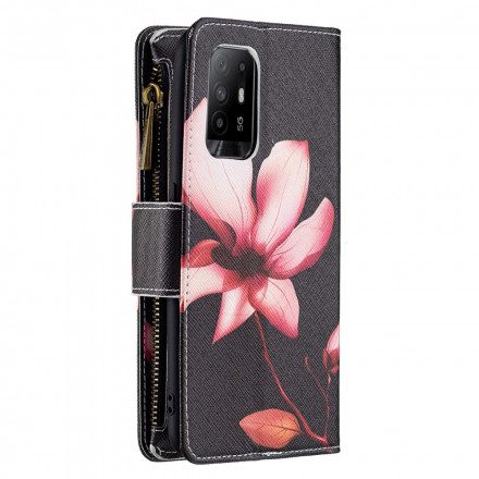 Fodral För Oppo A94 5G Ficka Med Dragkedja För Blommor