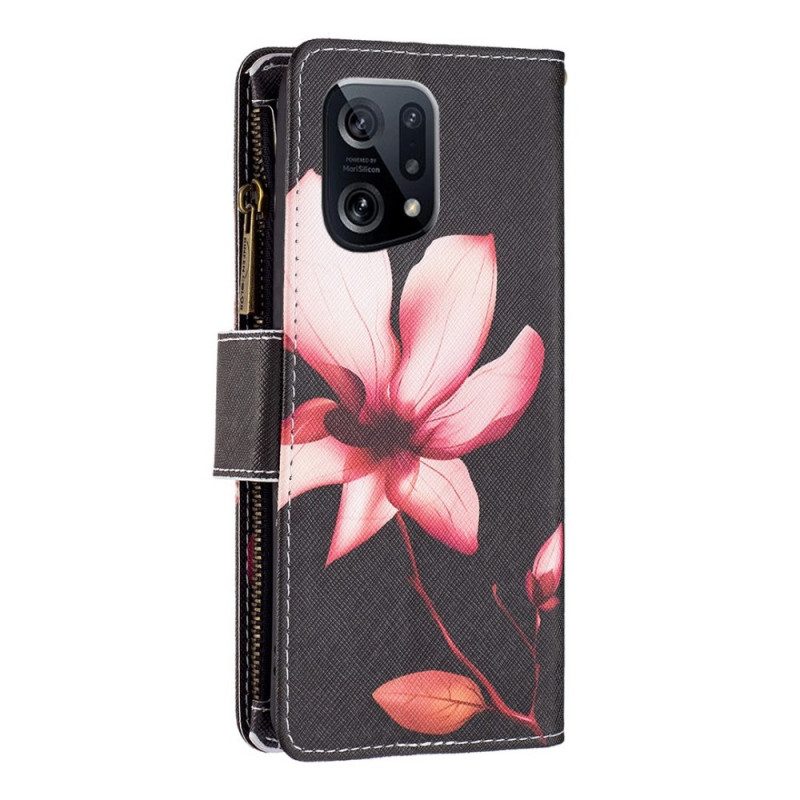 Fodral För Oppo Find X5 Ficka Med Dragkedja För Blommor