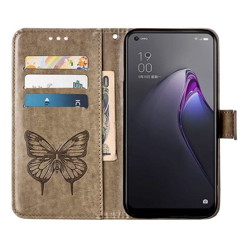 Fodral För Oppo Reno 8 Pro Med Kedjar Barockremsfjäril