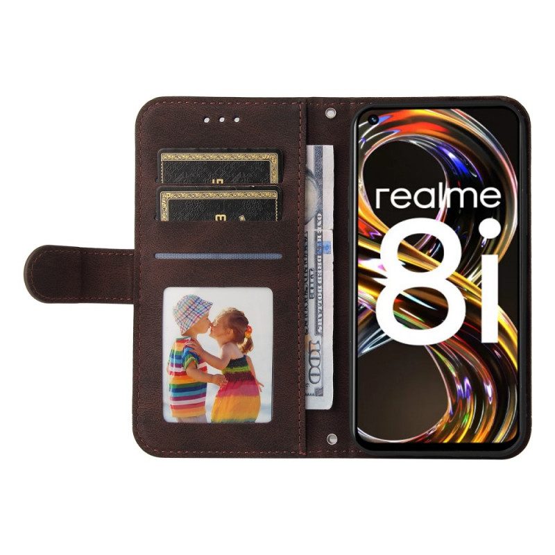 Fodral För Realme 8i Nit Och Rem I Konstläder