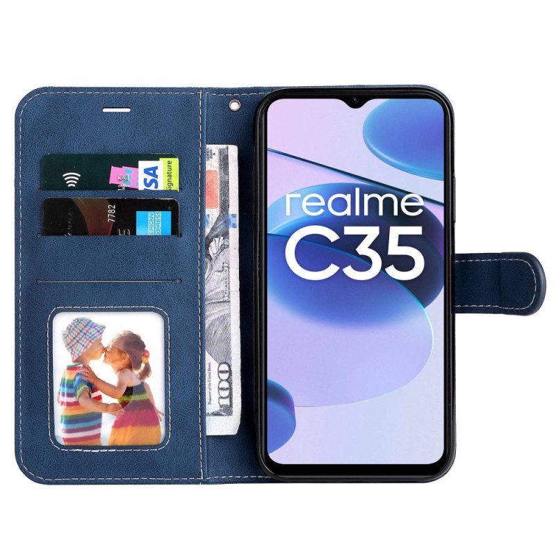 Fodral För Realme C35 Med Kedjar Trefärgad Konstläderrem