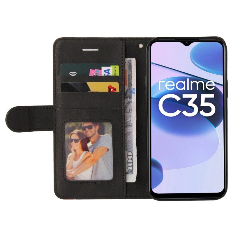 Fodral För Realme C35 Med Kedjar Tvåfärgade Bandlinjer