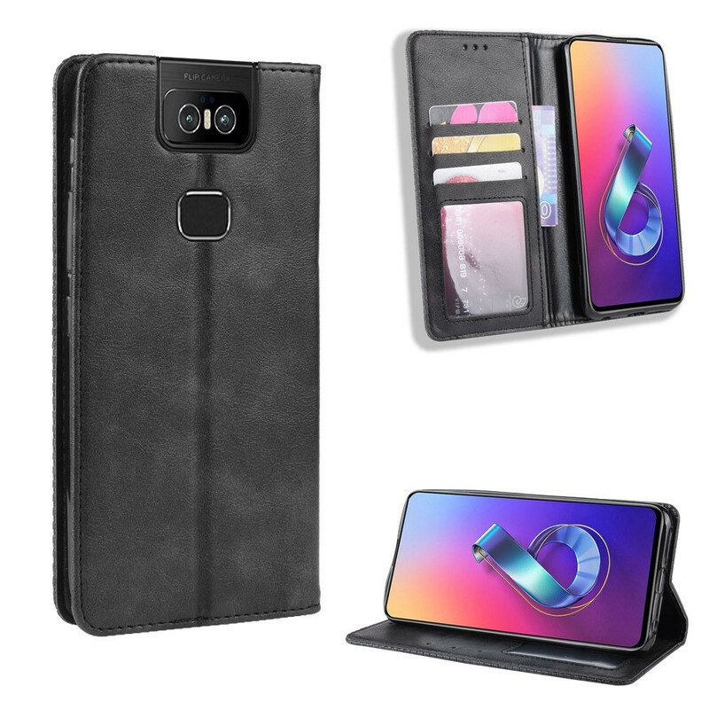 Folio-fodral För Asus ZenFone 6 Läderfodral Vintage Stiliserad Lädereffekt