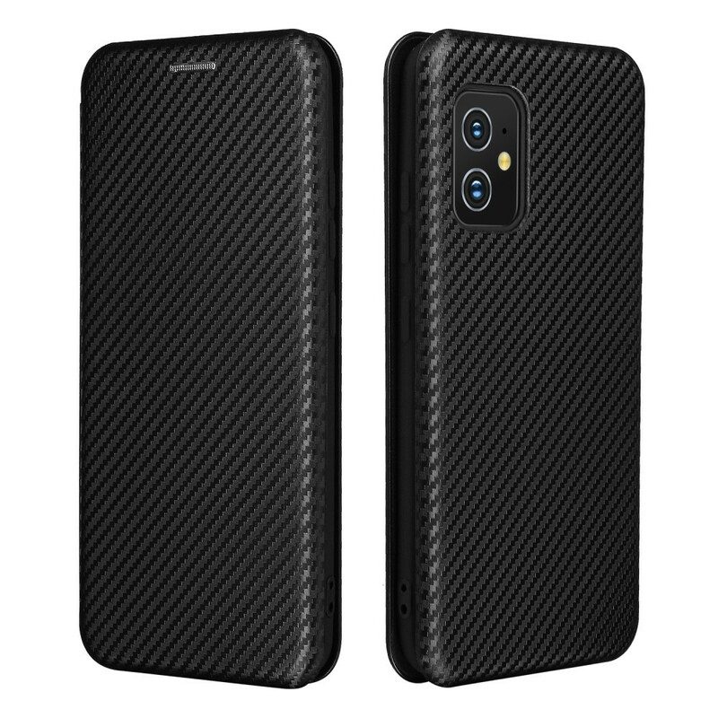 Folio-fodral För Asus Zenfone 8 Läderfodral Kolfiber Med Stödring