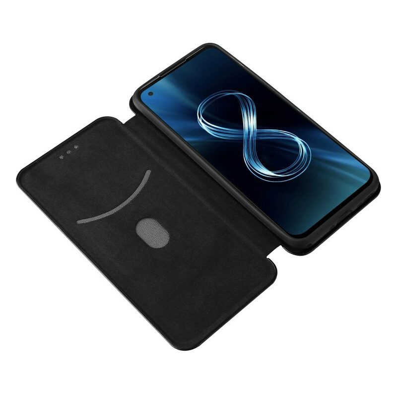 Folio-fodral För Asus Zenfone 8 Läderfodral Kolfiber Med Stödring