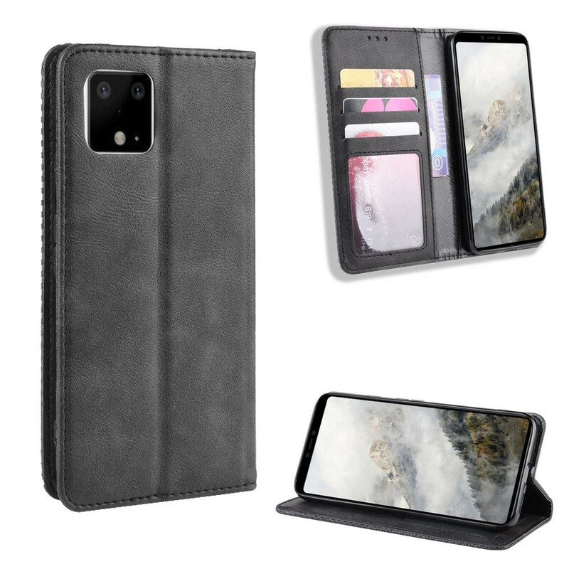 Folio-fodral För Google Pixel 4 Läderfodral Vintage Stiliserad Lädereffekt