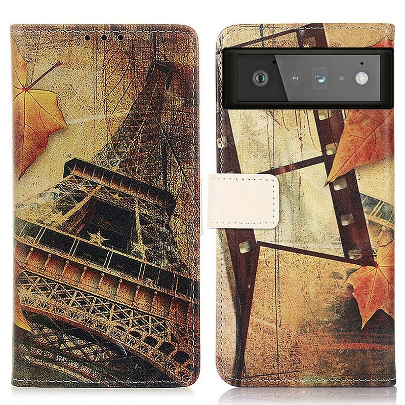 Folio-fodral För Google Pixel 6 Eiffeltornet På Hösten