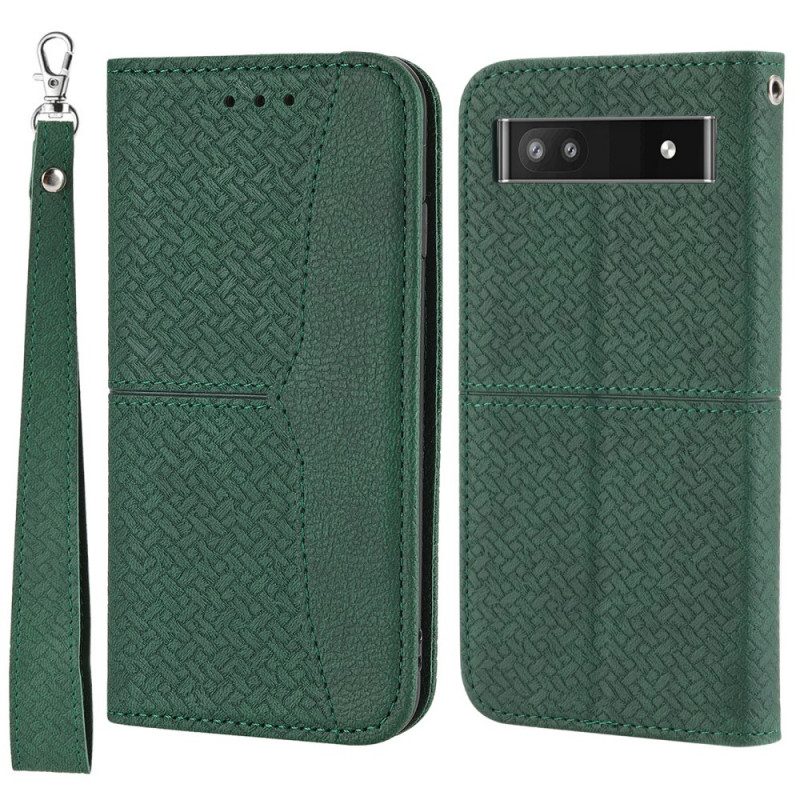 Folio-fodral För Google Pixel 6A Med Kedjar Thong Woven Style